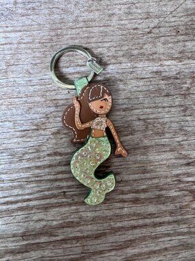Coach Mermaid Keychain Womens Green Pink Leather Bag Charm Novelty Fob